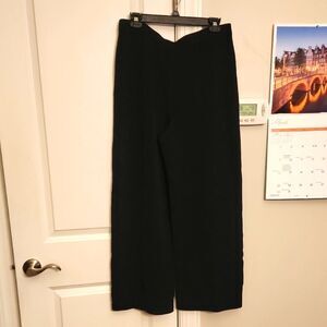 St. John Collection Black Pull-On Wool Blend Wide Leg Pants Size 12 NWT